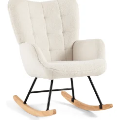 Discount Nimara Allison gyngestol med armlæn - hvidt plys/imiteret lammeskind