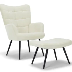 Best Nimara Allison Lænestol med Skammel - hvidt plys/imiteret lammeskind