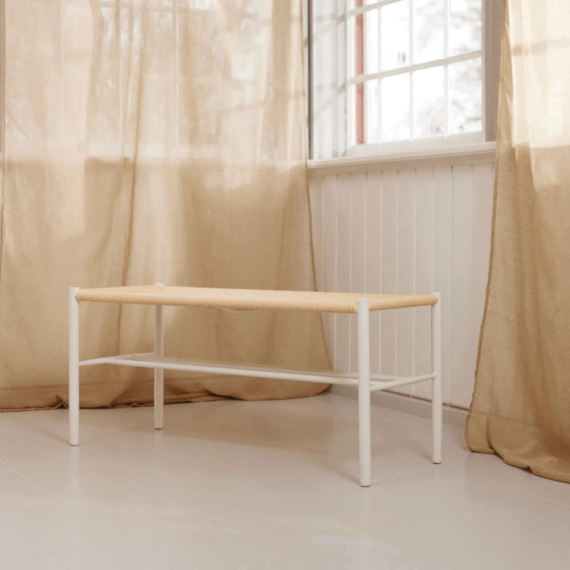 New Nimara Bella bænk - Hvid med fletsæde