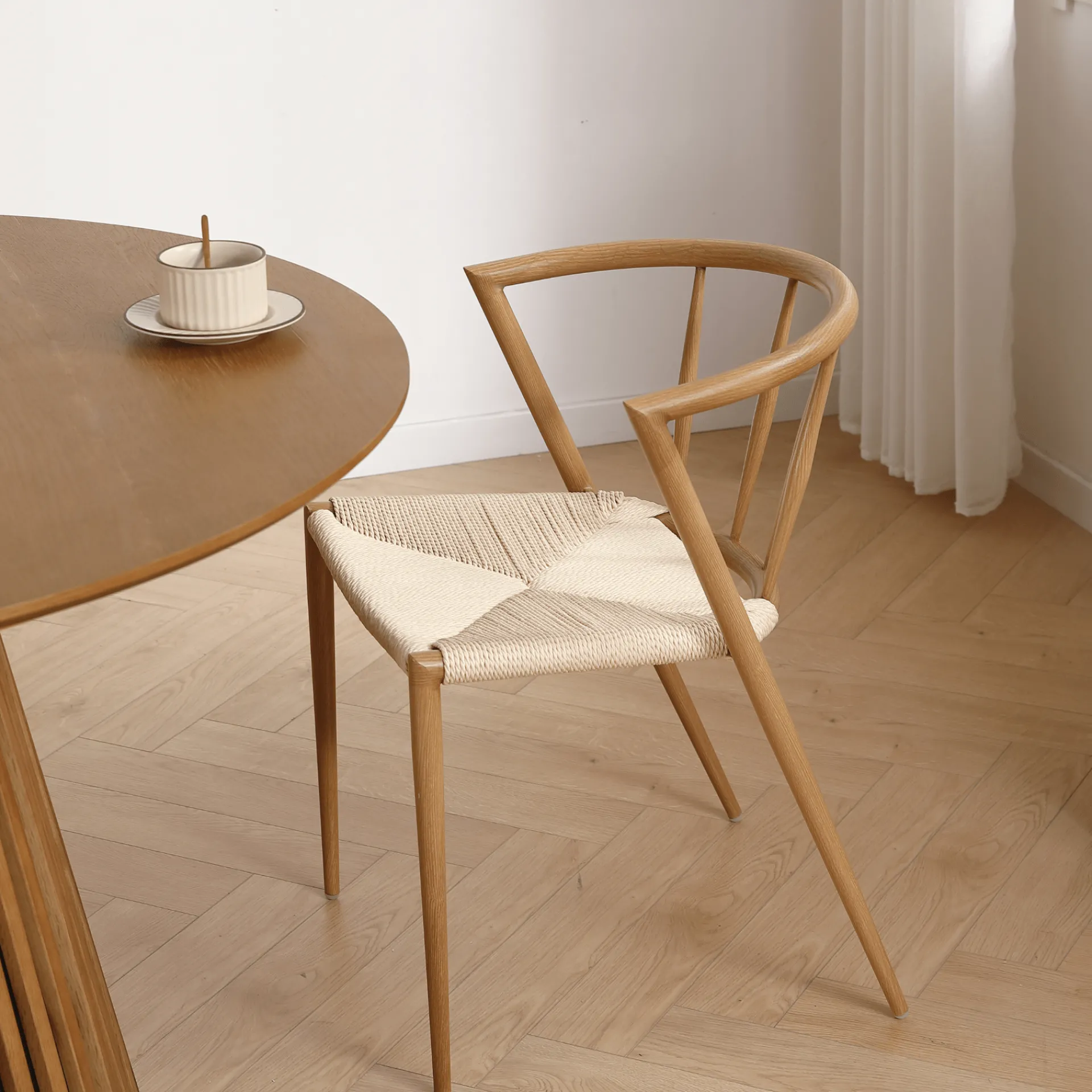 New Nimara Bella spisebordsstol - Egelook med fletsæde