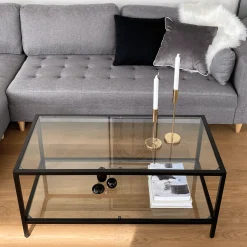 Online Nimara Bianca sort sofabord metalstel og glas - 100x50x40 cm