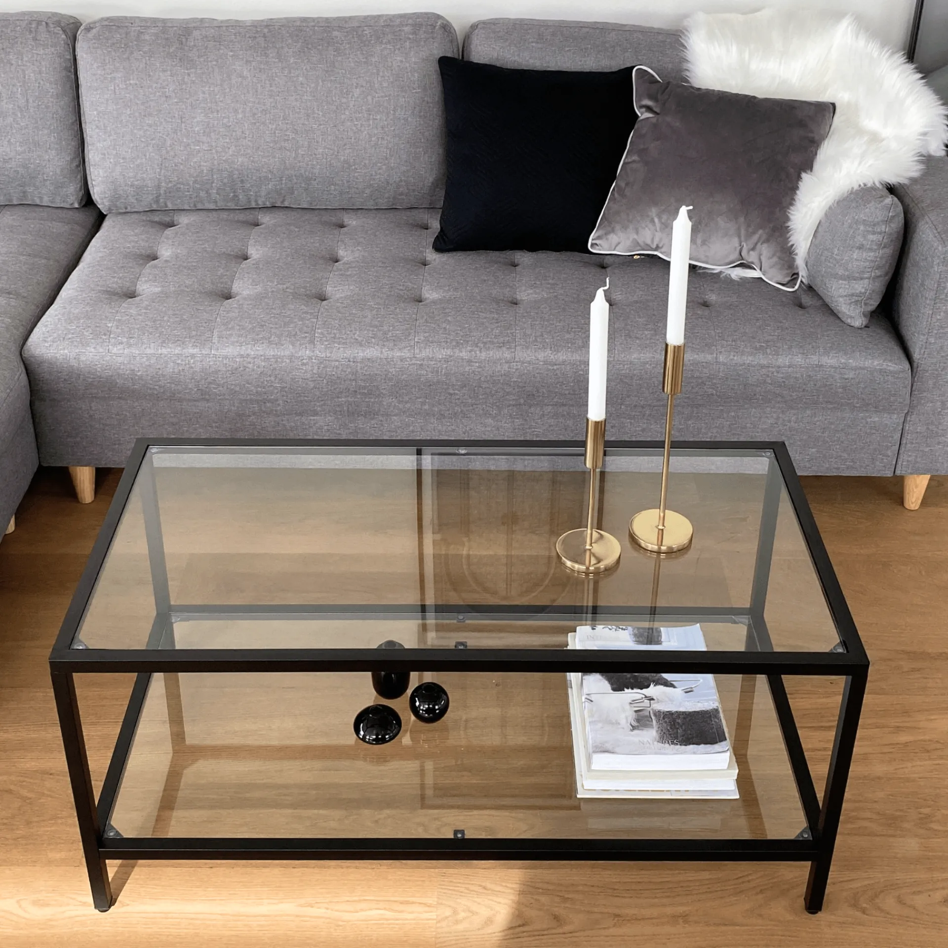 Online Nimara Bianca sort sofabord metalstel og glas - 100x50x40 cm