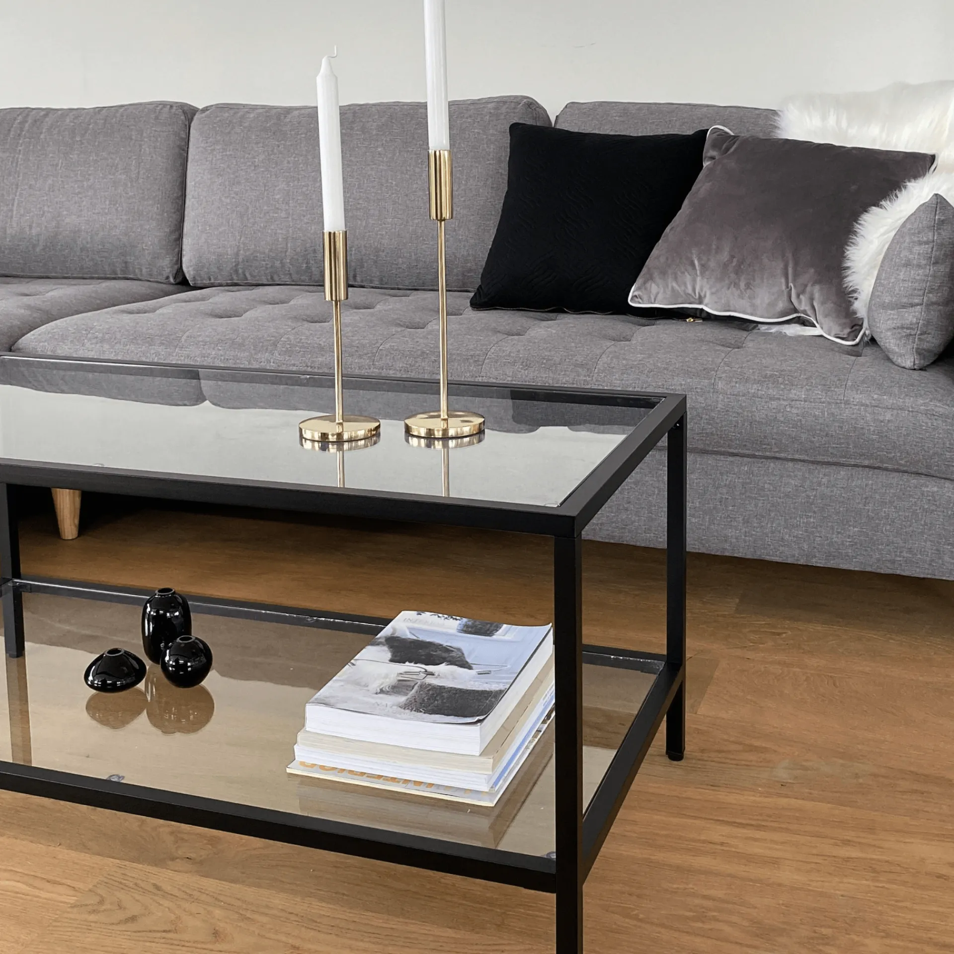 Online Nimara Bianca sort sofabord metalstel og glas - 100x50x40 cm