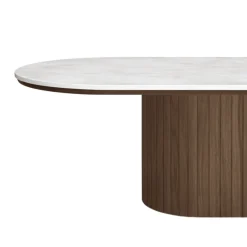 Outlet Nimara Bobby - Oval sofabord med lys beige stenbordplade og fod i røget eg 120x55x45 cm