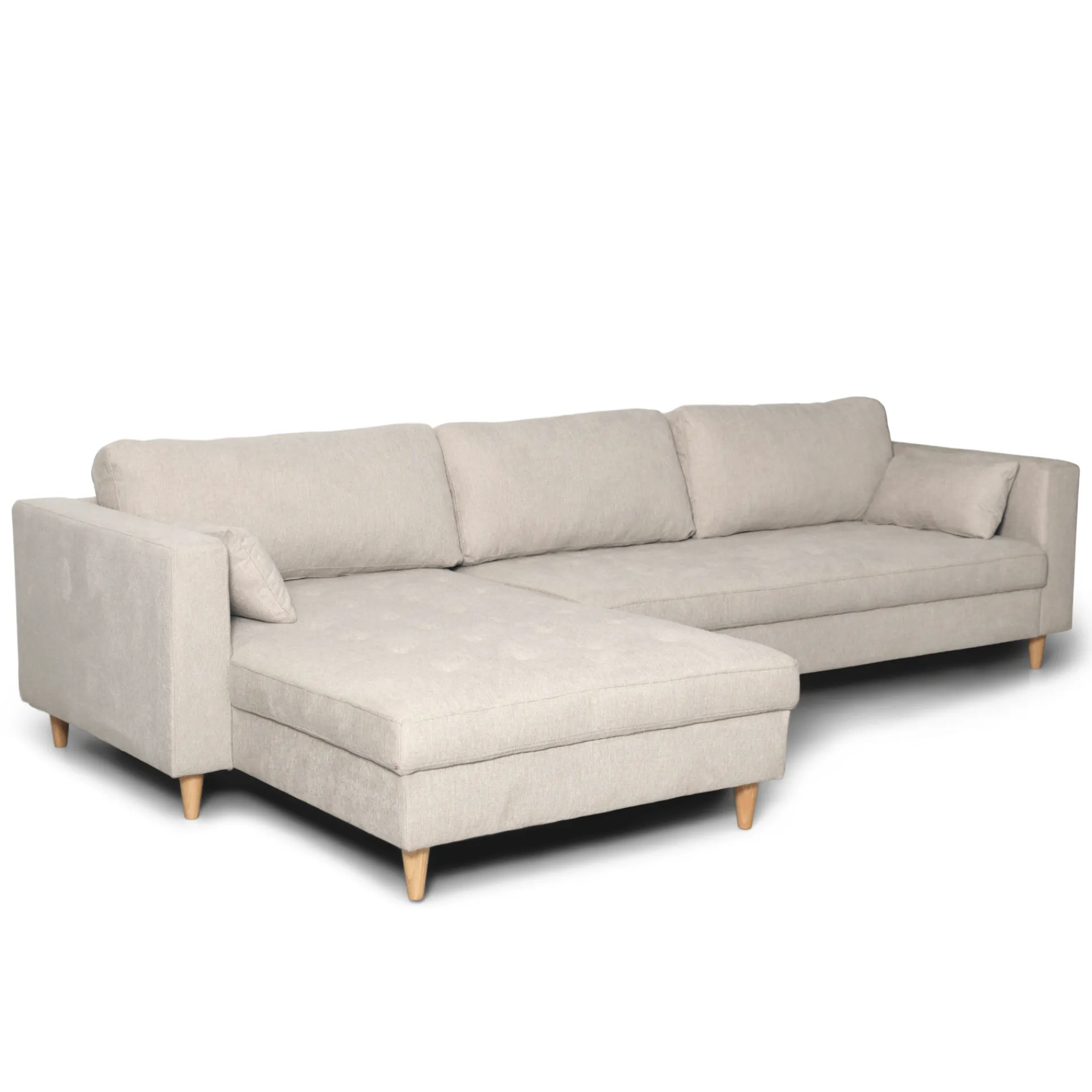 Outlet Nimara Brandy - Højrevendt og venstrevendt vendbar chaiselong sofa beige - L: 290 x D: 96 x H: 80 cm