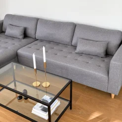 Outlet Nimara Brandy - Højrevendt og venstrevendt vendbar chaiselong sofa grå - L: 290  x D: 96 x H: 80 cm