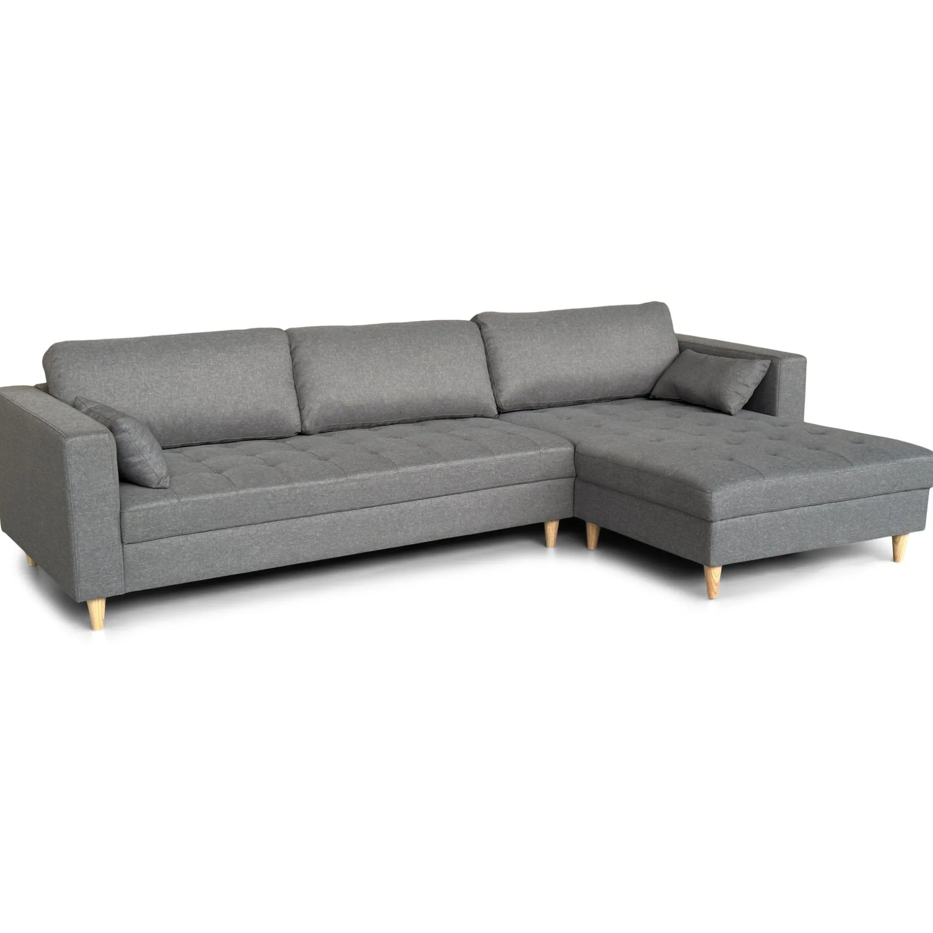 Outlet Nimara Brandy - Højrevendt og venstrevendt vendbar chaiselong sofa grå - L: 290 x D: 96 x H: 80 cm