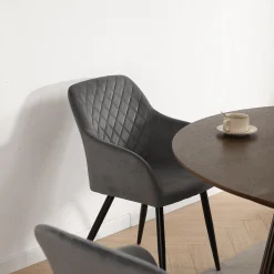 Discount Nimara Carlo spisebordsstol - Grå velour med armlæn