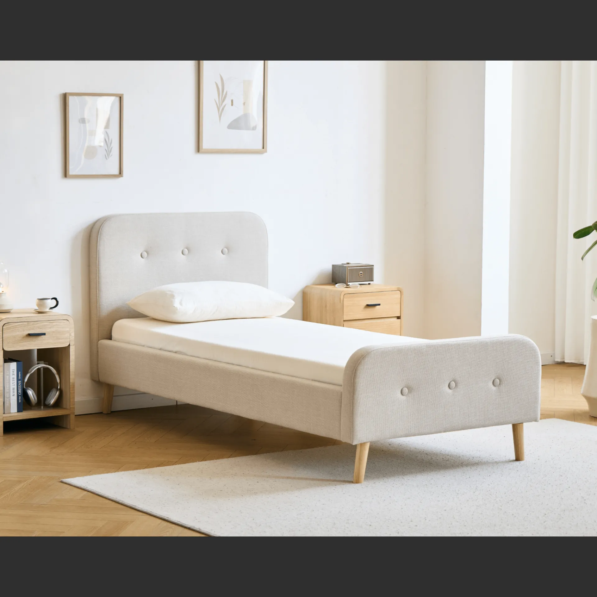 Best Nimara Christian seng i beige 90x200 cm inkl. sengelameller og madrasser