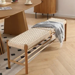 Nimara Elias bænk i eg med flet sæde 140x35x45 cm