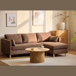 Sale Nimara Ellis - Højrevendt og venstrevendt vendbar chaiselong sofa brun fløjl - L: 215 x D: 82 x H: 78 cm