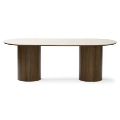 Hot Nimara Enzo ovalt spisebord med stenbordplade i beige og lamelfod i røget eg 220x100x76 cm