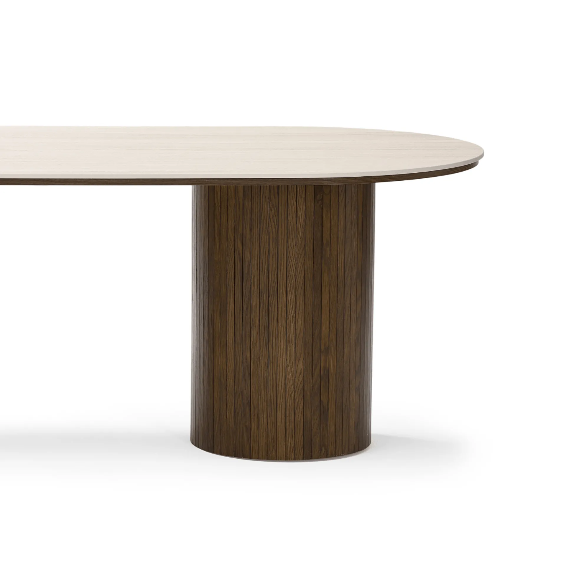 Hot Nimara Enzo ovalt spisebord med stenbordplade i beige og lamelfod i røget eg 220x100x76 cm