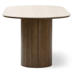 Hot Nimara Enzo ovalt spisebord med stenbordplade i beige og lamelfod i røget eg 220x100x76 cm
