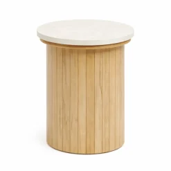 Outlet Nimara Enzo sidebord i stenbordplade med eg lamelfod Ø40