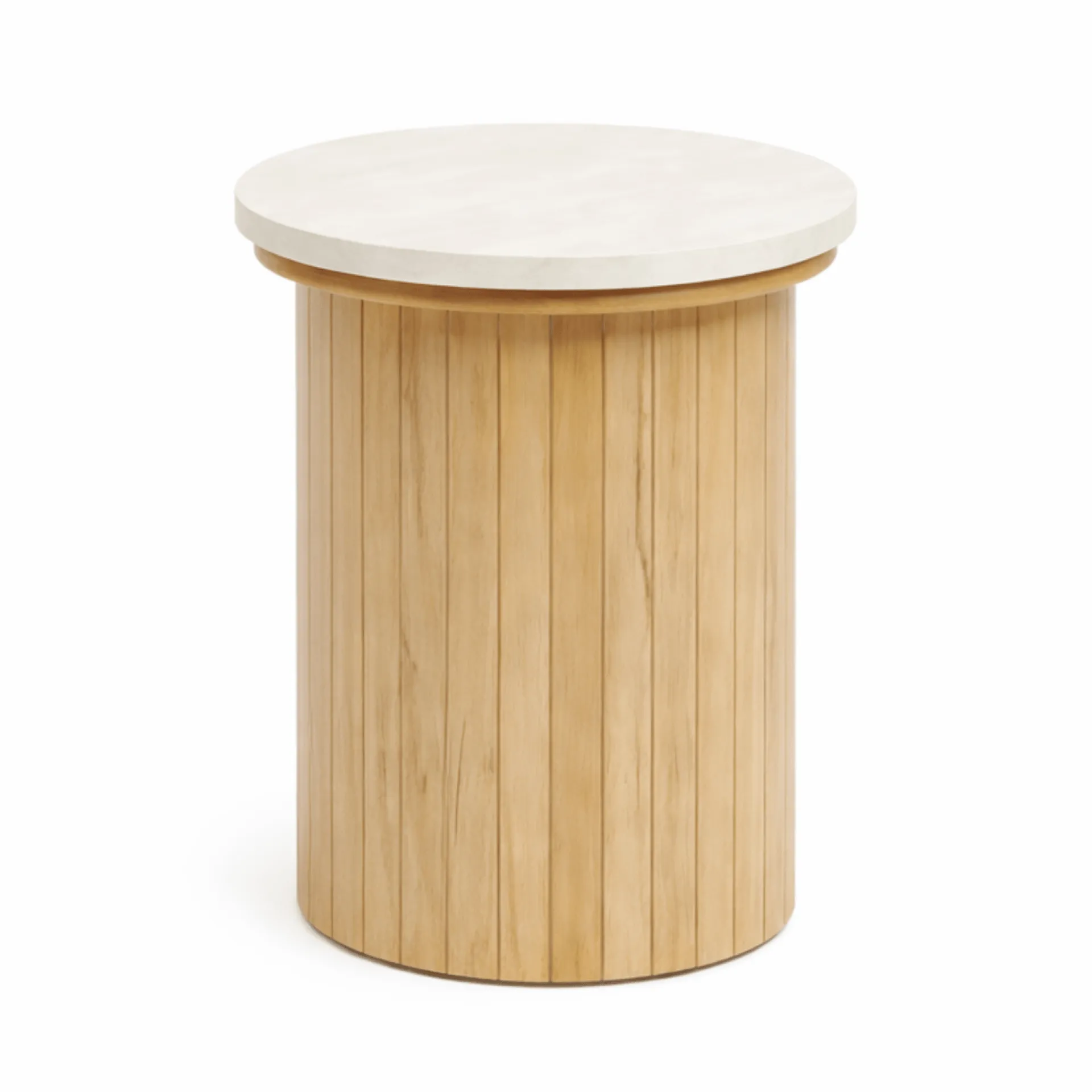 Outlet Nimara Enzo sidebord i stenbordplade med eg lamelfod Ø40