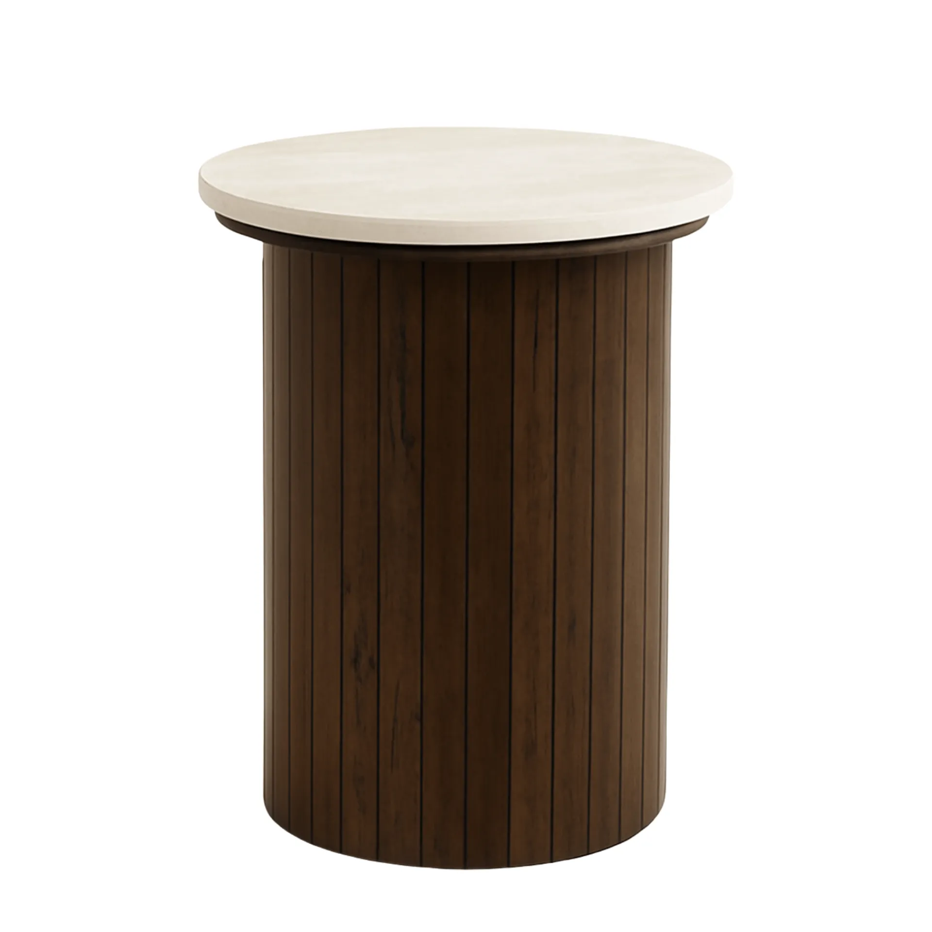 Online Nimara Enzo sidebord i stenbordplade med røget eg lamelfod Ø40 cm