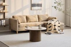 Nimara Enzo sofabord i stenbordplade med røget eg lamelfod Ø78 cm