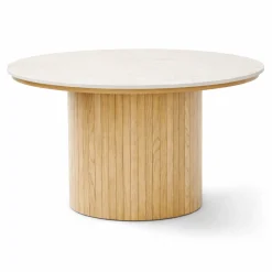 New Nimara Enzo sofabord i stenbordplade i eg lamelfod Ø78