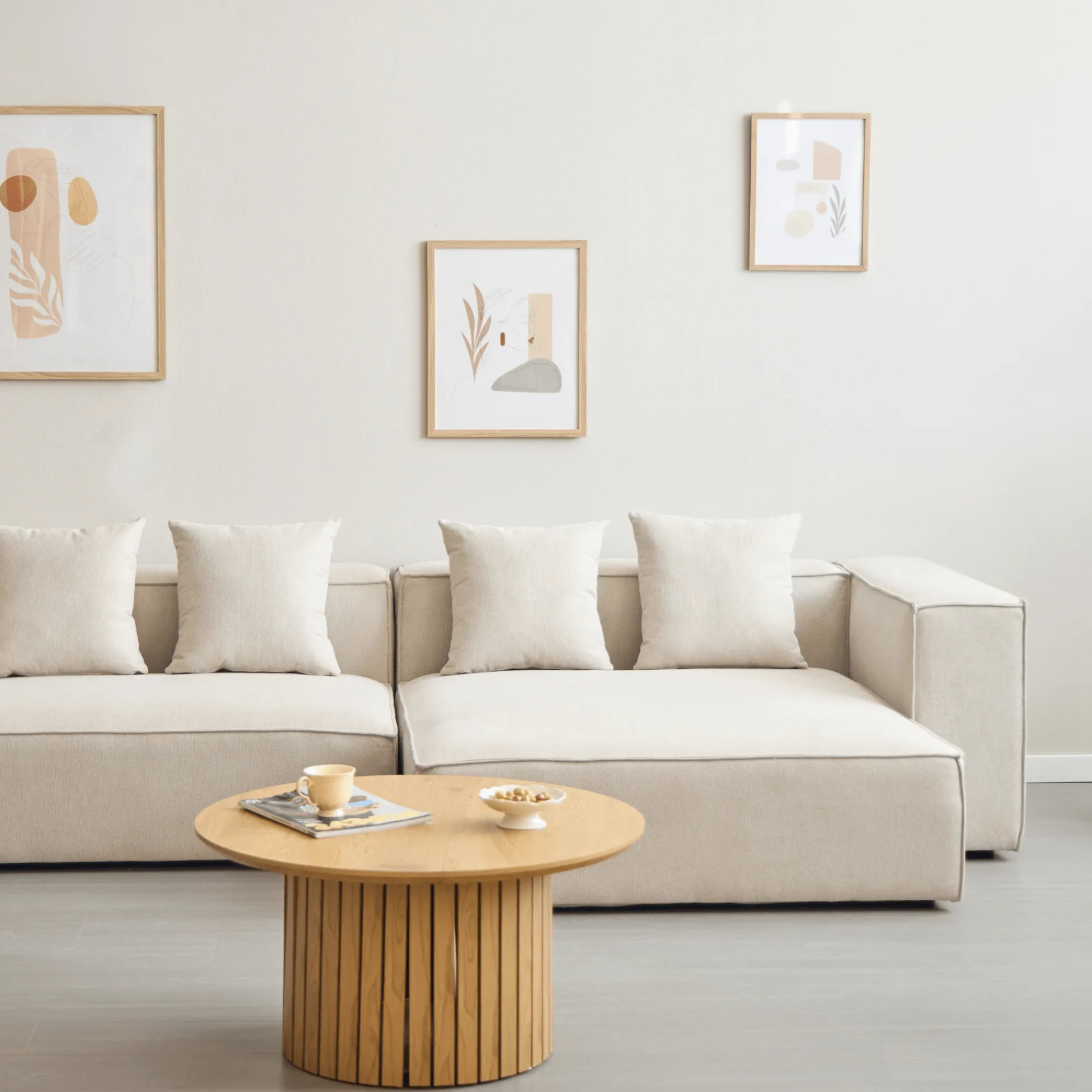 Nimara Hailey - Højrevendt chaiselong modulsofa i beige med 2 moduler L: 294 X D: 148 X H: 65 cm