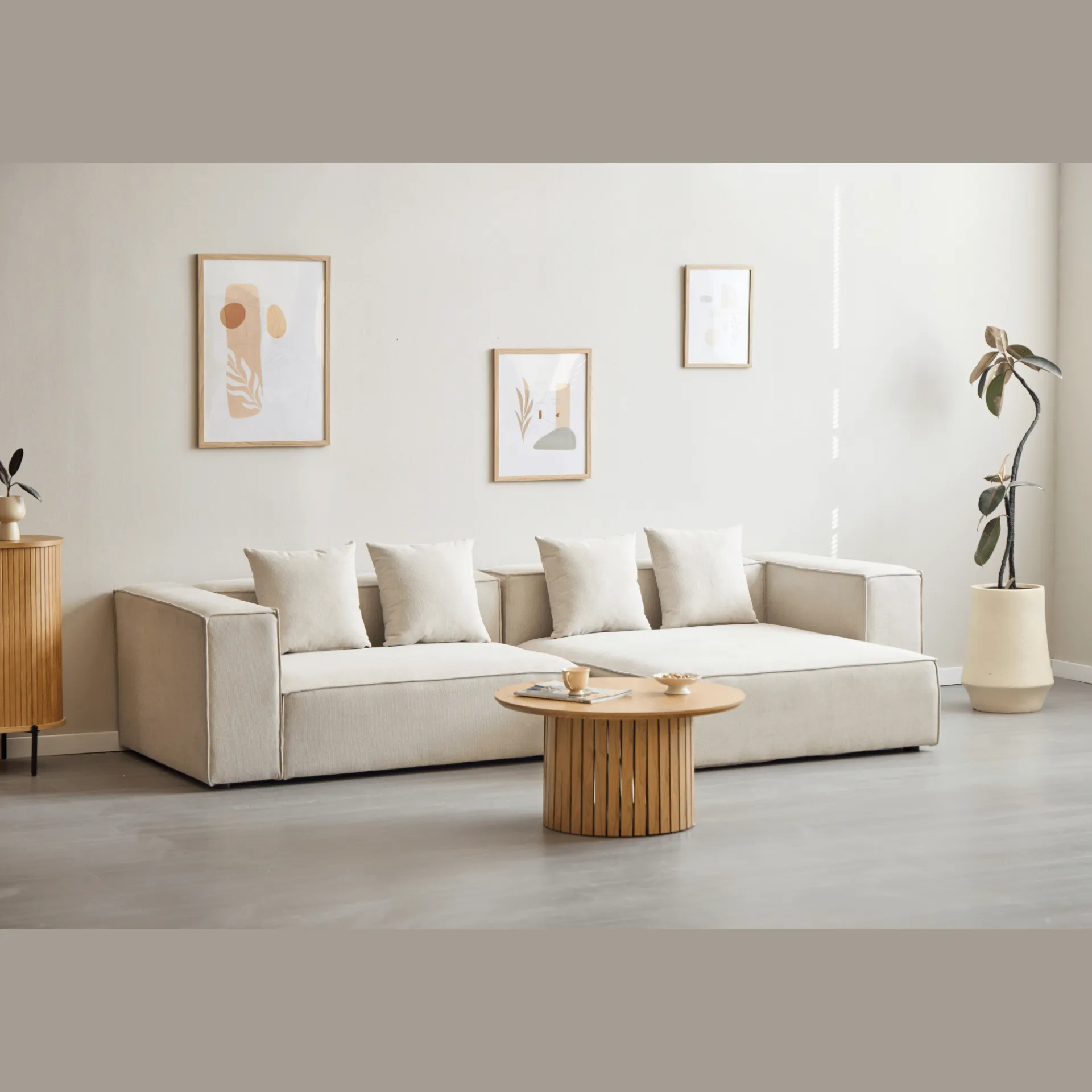 Nimara Hailey - Højrevendt chaiselong modulsofa i beige med 2 moduler L: 294 X D: 148 X H: 65 cm