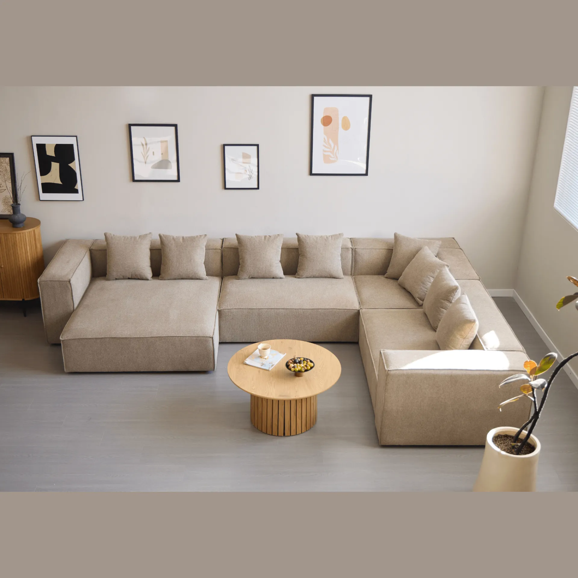 Nimara Hailey - U-sofa modulsofa i sand med 4 moduler - Højrevendt chaiselong L: 368 X D: 247 X H: 65 cm