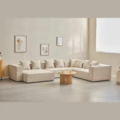 Clearance Nimara Hailey - U-sofa modulsofa i beige med 4 moduler - Højrevendt chaiselong L: 368 X D: 247 X H: 65 cm