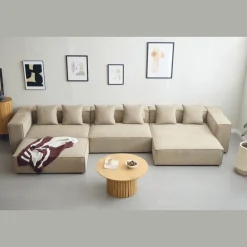 Clearance Nimara Hailey - Venstrevendt chaiselong modulsofa med puf i sand L: 415 X D: 172 X H: 65 cm