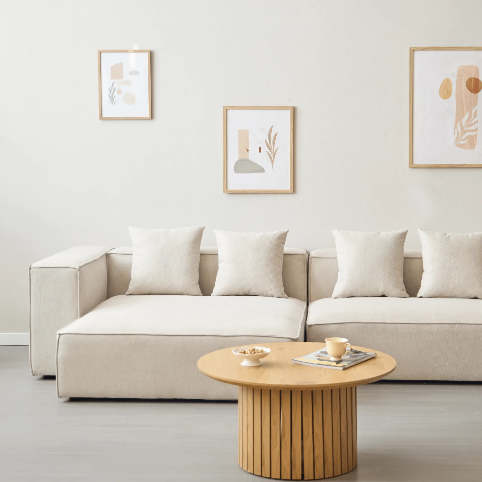 Discount Nimara Hailey - Venstrevendt chaiselong modulsofa i beige med 2 moduler L: 294 X D: 148 X H: 65 cm