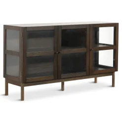 Sale Nimara Havana egetræ glas skænk/vitrineskab i røget eg med 3 låger - 80x40x140 cm