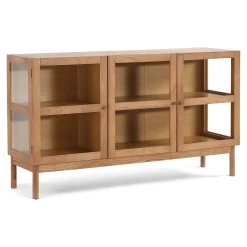 Clearance Nimara Havana egetræ glas skænk/vitrineskab med 3 låger - 80x40x140 cm