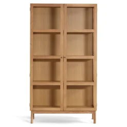 Online Nimara Havana egetræ vitrineskab med 2 låger - 180x40x100 cm