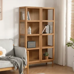 Online Nimara Havana egetræ vitrineskab med 2 låger - 180x40x100 cm