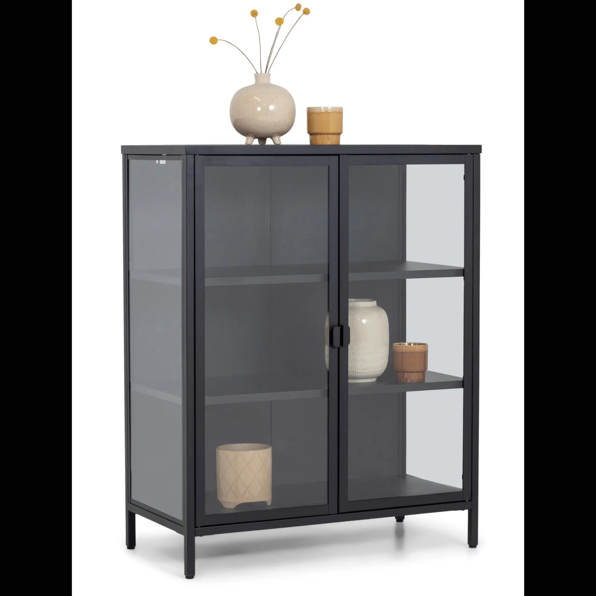 Nimara Herman glas skænk/vitrineskab - Sort metal 80x40x105 cm