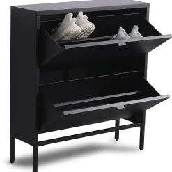 Outlet Nimara Herman Skoskab - Sort metal med 2 rum - 80x26x89 cm