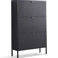 Hot Nimara Herman Skoskab - Sort metal med 3 rum - 80x26x125 cm