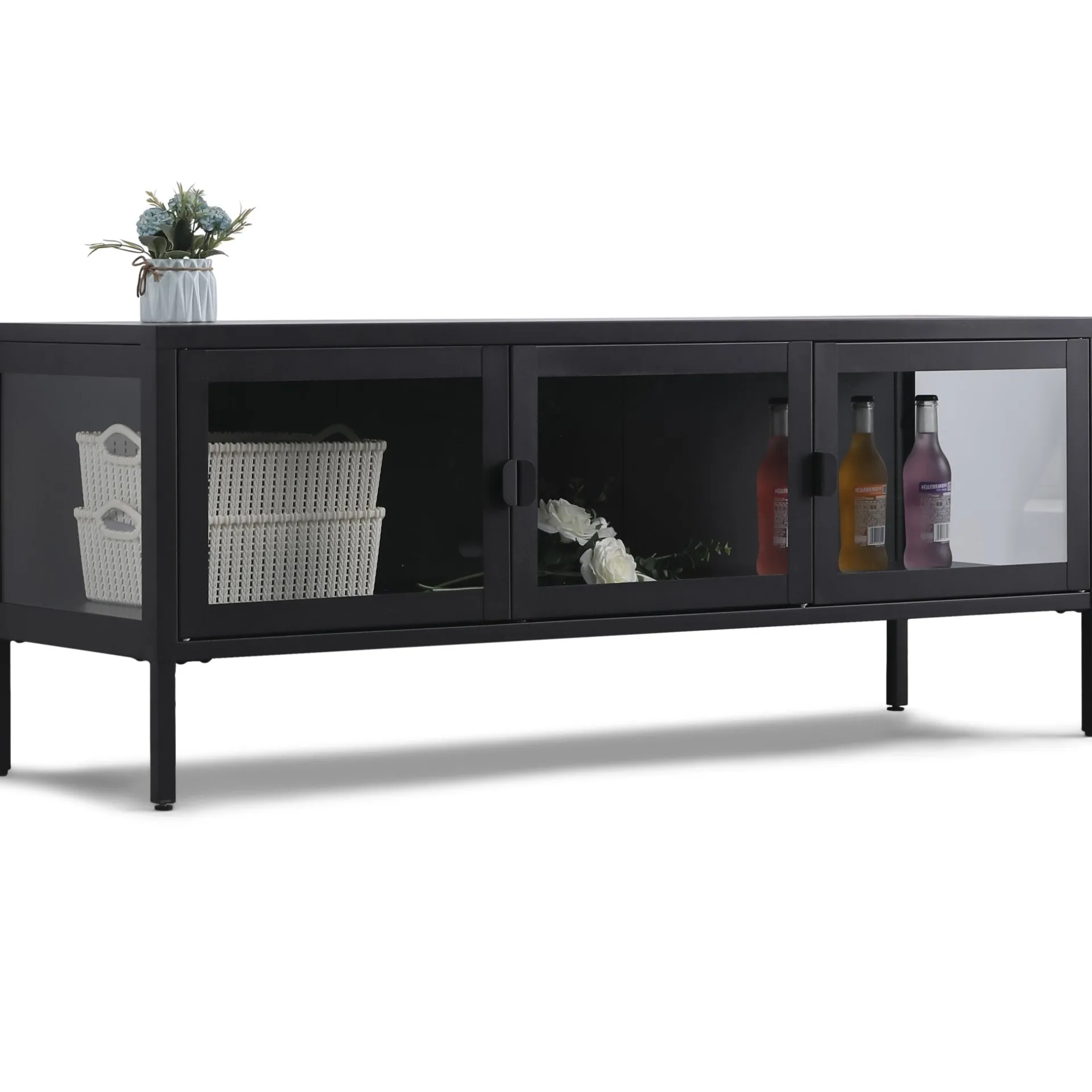 Clearance Nimara Herman TV bord - Sort metal/glas - 130x40x50 cm