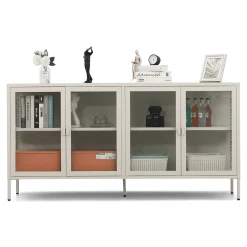 Nimara Herman Vitrineskab - Beige metal/glas - 170x40x85 cm