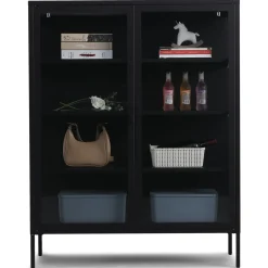 Best Nimara Herman Vitrineskab - Sort metal/glas - 110x40x140 cm