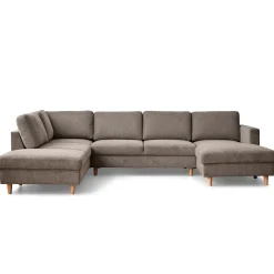 Discount Nimara Jennifer højrevendt u-sofa i sand med chaiselong - L: 300 x D: 208 x H: 82 cm