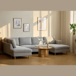 New Nimara Jennifer højrevendt u-sofa i lys grå med chaiselong - L: 300 x D: 208 x H: 82 cm