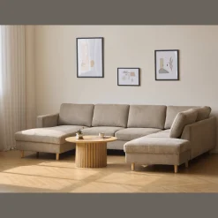 Nimara Jennifer venstrevendt u-sofa i sand med chaiselong - L: 300 x D: 208 x H: 82 cm