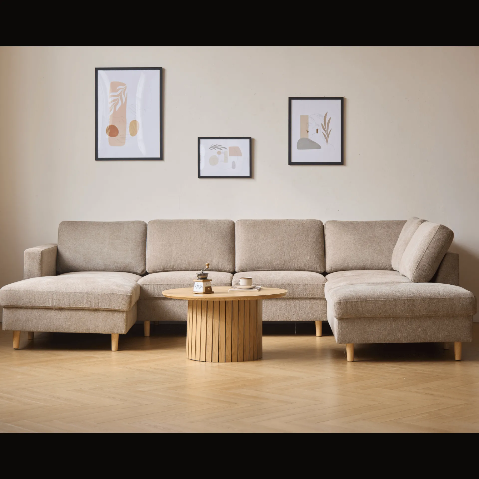 Nimara Jennifer venstrevendt u-sofa i sand med chaiselong - L: 300 x D: 208 x H: 82 cm