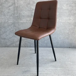 New Nimara Jessi spisebordsstol - Brun kunstlæder med sorte metalben