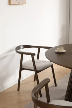 Sale Nimara Jocelyn spisebordsstol i røget eg med beige stofsæde