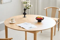 Sale Nimara Joshua - Rundt spisebord i natur egefiner med udtræk 120/160/200 cm - Inkl. 2 Tillægsplader