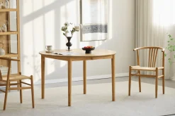 Sale Nimara Joshua - Rundt spisebord i natur egefiner med udtræk 120/160/200 cm - Inkl. 2 Tillægsplader