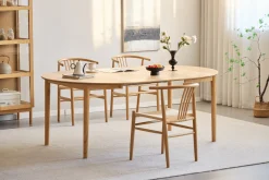 Sale Nimara Joshua - Rundt spisebord i natur egefiner med udtræk 120/160/200 cm - Inkl. 2 Tillægsplader