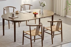 Discount Nimara Joshua - Rundt spisebord i røget egefiner med udtræk 120/160/200 cm - Inkl. 2 Tillægsplader