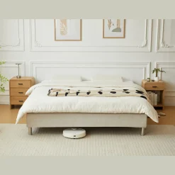 Clearance Nimara Kontinentalseng i beige 180x200 cm med 4 cm topmadras i PU-skum inkl. chrome ben